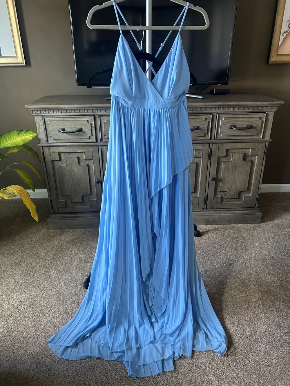 Sky Blue Chiffon Maxi Dress with Crisscross Straps